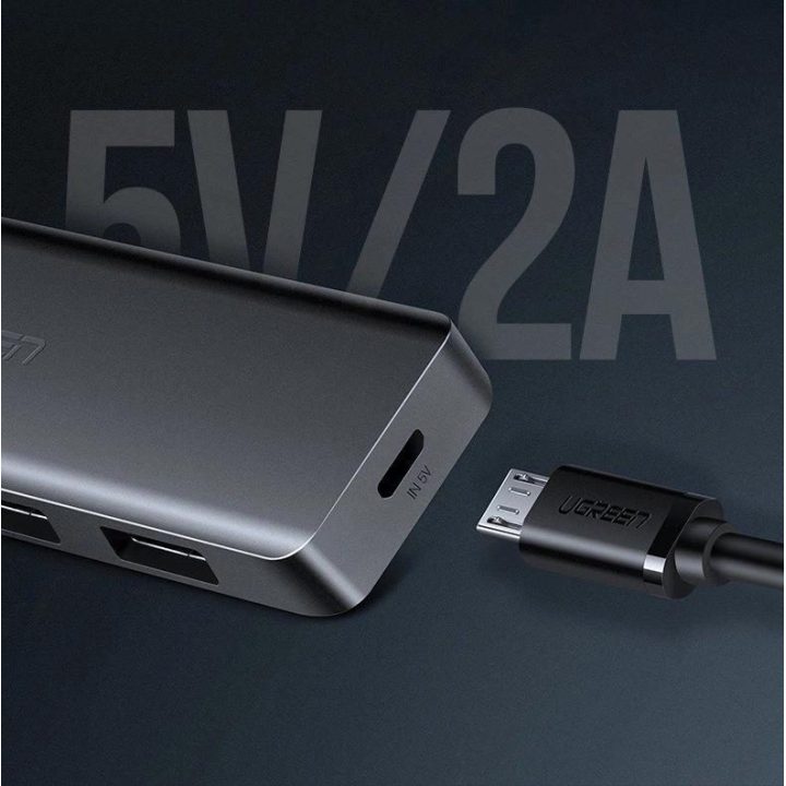 USB šakotuvas - 4x USB 3.2 Gen 1 su micro USB maitinimo prievadu, pilkos spalvos (CM219 50985)