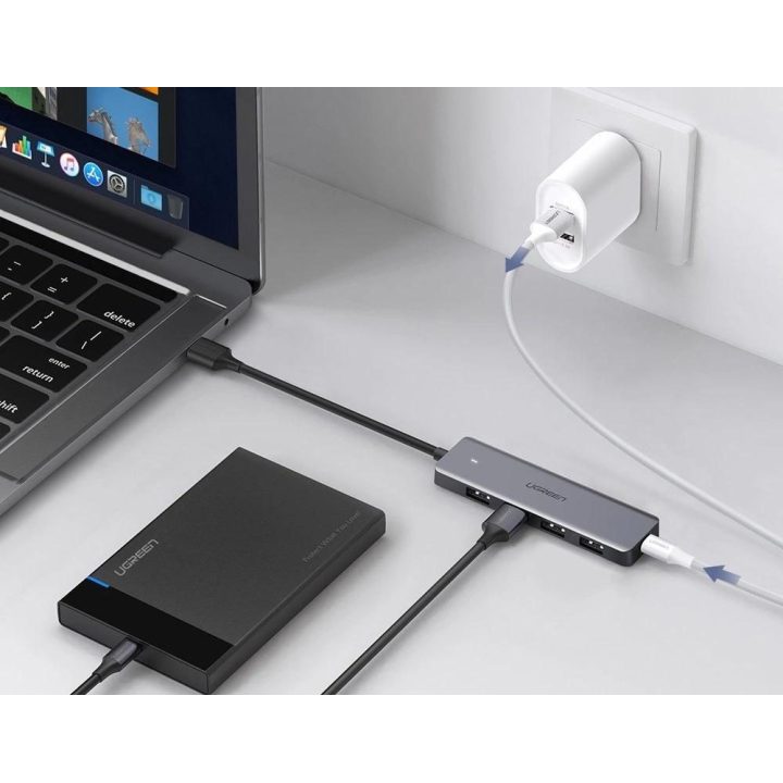 USB šakotuvas - 4x USB 3.2 Gen 1 su micro USB maitinimo prievadu, pilkos spalvos (CM219 50985)