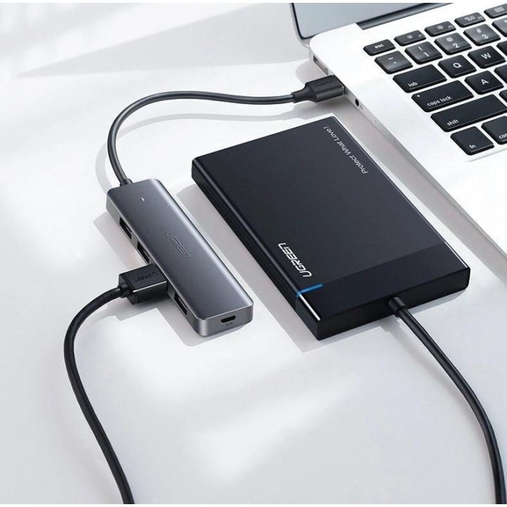 USB šakotuvas - 4x USB 3.2 Gen 1 su micro USB maitinimo prievadu, pilkos spalvos (CM219 50985)
