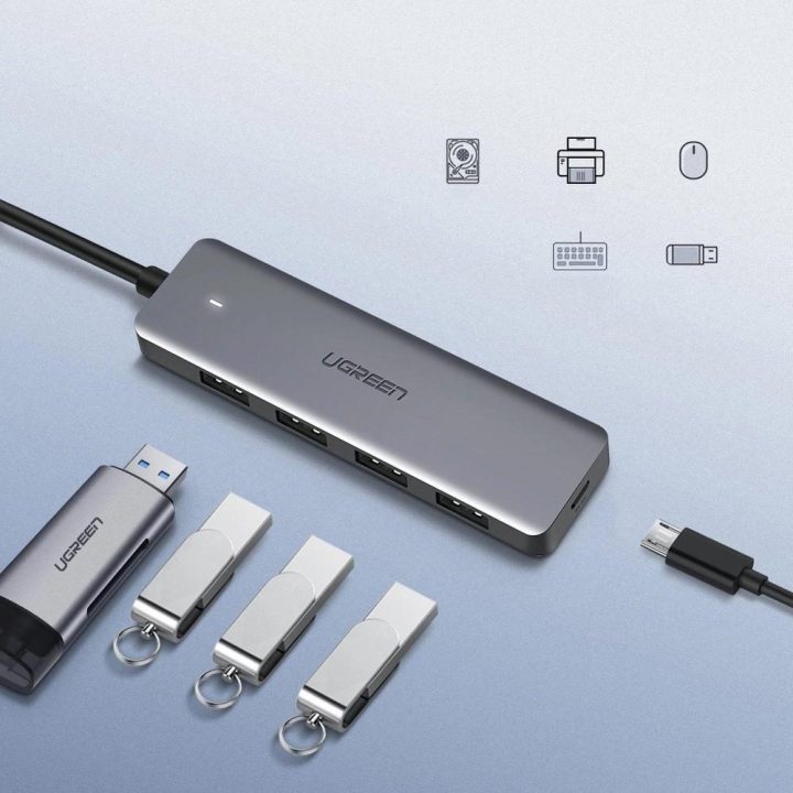 USB šakotuvas - 4x USB 3.2 Gen 1 su micro USB maitinimo prievadu, pilkos spalvos (CM219 50985)