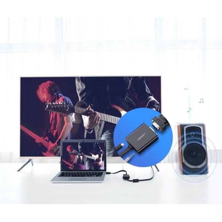 HDMI - VGA adapteris micro USB / garso 3,5 mm mini lizdas juodas (40248)