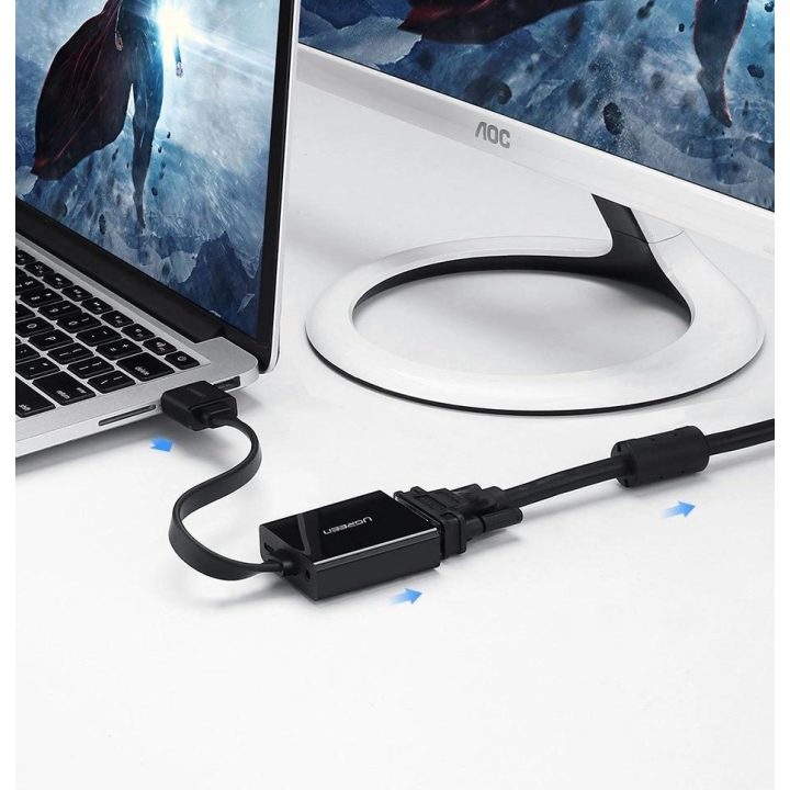 HDMI - VGA adapteris micro USB / garso 3,5 mm mini lizdas juodas (40248)