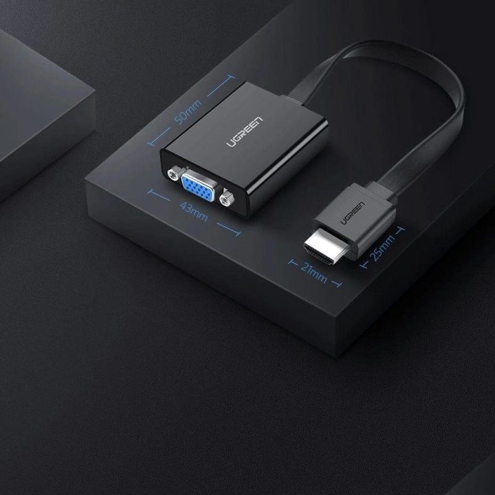 HDMI - VGA adapteris micro USB / garso 3,5 mm mini lizdas juodas (40248)