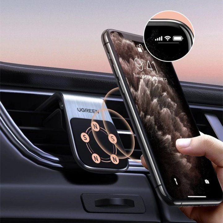 Magnetinis automobilinis laikiklis ventiliacijos grotelėms, sidabrinės spalvos (LP290)