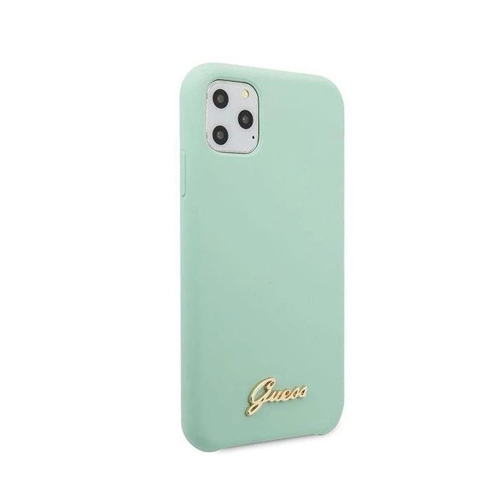 Guess GUHCN65LSLMGG iPhone 11 Pro Max žalias/žalias deklas Silikono derliaus aukso logotipas