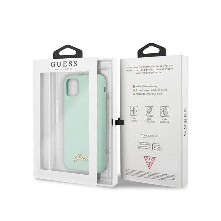 Guess GUHCN65LSLMGG iPhone 11 Pro Max žalias/žalias deklas Silikono derliaus aukso logotipas