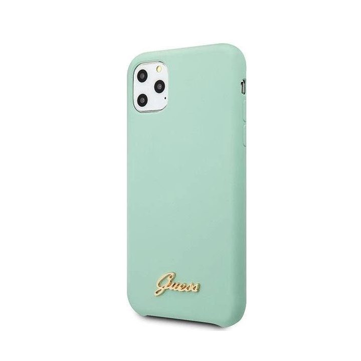 Guess GUHCN65LSLMGG iPhone 11 Pro Max žalias/žalias deklas Silikono derliaus aukso logotipas
