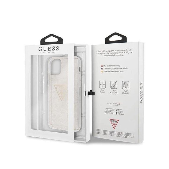 Guess GUHCN58SGTLGO iPhone 11 Pro aukso/aukso spalvos deklas Glitter Triangle