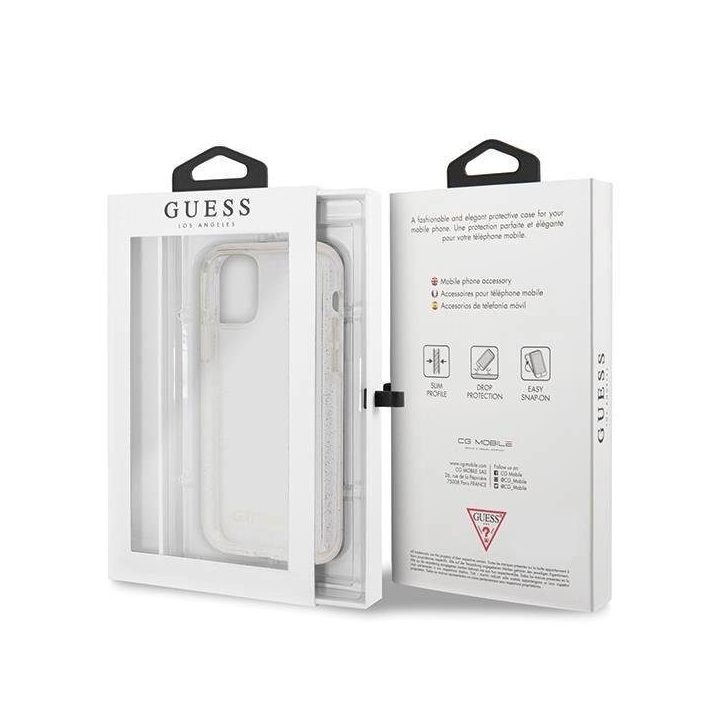 Guess GUHCN65PCGLSI iPhone 11 Pro Max sidabrinės/sidabrinės spalvos deklas Glitter