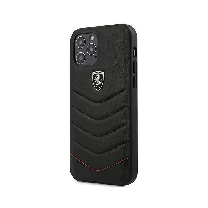 Ferrari FEHQUHCP12LBK iPhone 12 Pro Max 6,7 juodos/juodos spalvos deklas Off Track Quilted