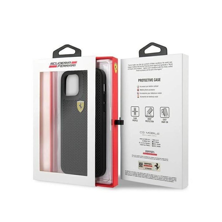 Ferrari FESPEHCP12LBK iPhone 12 Pro Max 6,7 juodos/juodos spalvos deklas On Track Perforated