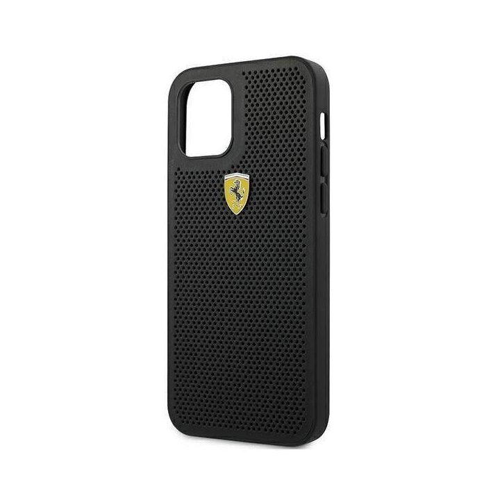 Ferrari FESPEHCP12LBK iPhone 12 Pro Max 6,7 juodos/juodos spalvos deklas On Track Perforated
