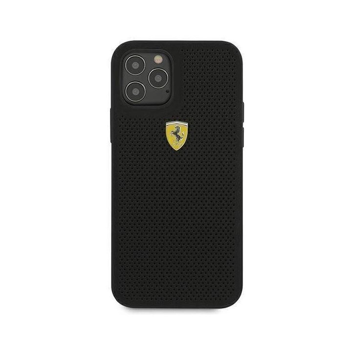 Ferrari FESPEHCP12MBK iPhone 12/12 Pro 6,1 juodos/juodos spalvos deklas On Track Perforated