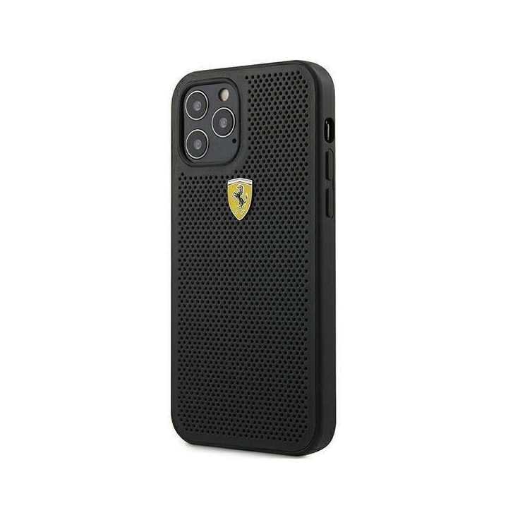 Ferrari FESPEHCP12MBK iPhone 12/12 Pro 6,1 juodos/juodos spalvos deklas On Track Perforated