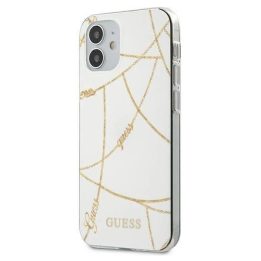 Guess GUHCP12SPCUCHWH iPhone 12 mini 5,4 , baltos/baltos spalvos deklas Auksinė grandinėlė