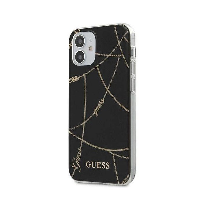 Guess GUHCP12SPCUCHBK iPhone 12 mini 5,4 juodos/juodos spalvos deklas Gold Chain Collection