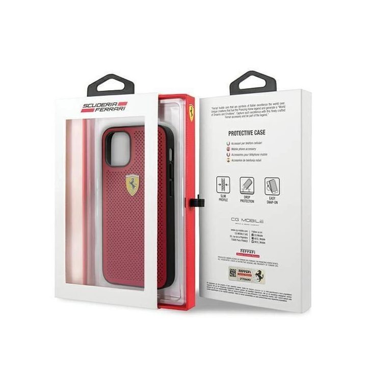 Ferrari FESPEHCP12SRE iPhone 12 mini 5,4 raudonos/raudonos spalvos deklas On Track Perforated