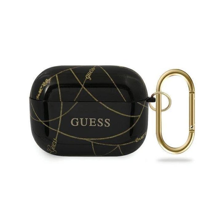 Guess GUACAPTPUCHBK AirPods Pro dangtelis juodas/juodas Auksinė grandinėlė