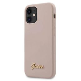 Guess GUHCP12SLSLMGLP iPhone 12 mini 5,4 šviesiai rožinės/šviesiai rožinės spalvos deklas Silikoninis Script Gold Logo
