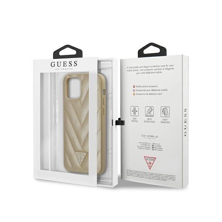 Guess GUHCP12SPUVQQTMLBE iPhone 12 mini 5,4 aukso/aukso spalvos deklas V-Quilted Collection