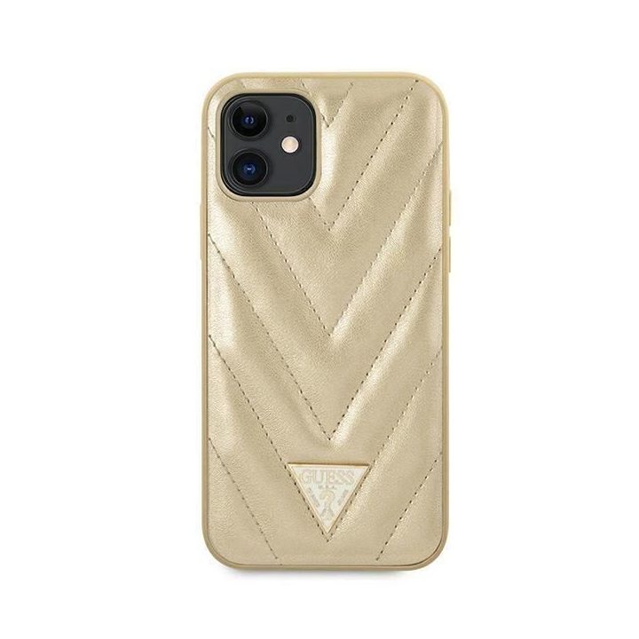 Guess GUHCP12SPUVQQTMLBE iPhone 12 mini 5,4 aukso/aukso spalvos deklas V-Quilted Collection