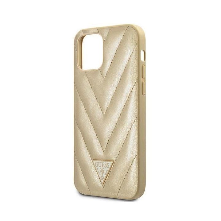 Guess GUHCP12SPUVQQTMLBE iPhone 12 mini 5,4 aukso/aukso spalvos deklas V-Quilted Collection