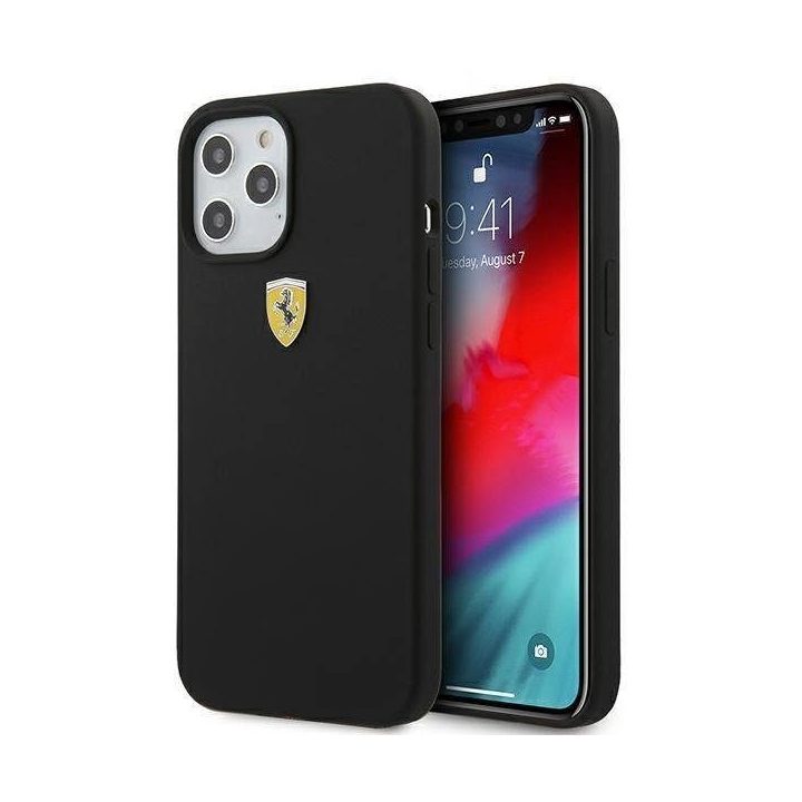 Ferrari FESSIHCP12LBK iPhone 12 Pro Max 6,7 juodos/juodos spalvos deklas On Track Silicone