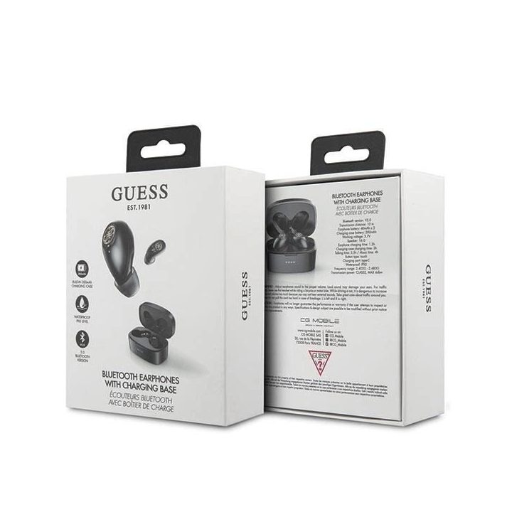 Guess GUTWSJL4GBK TWS Bluetooth ausinės + juoda/juoda 4G stotelė