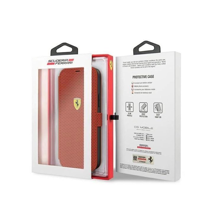 Ferrari FESPEFLBKP12SRE iPhone 12 mini 5,4 raudona/raudona knyga On Track su perforacija