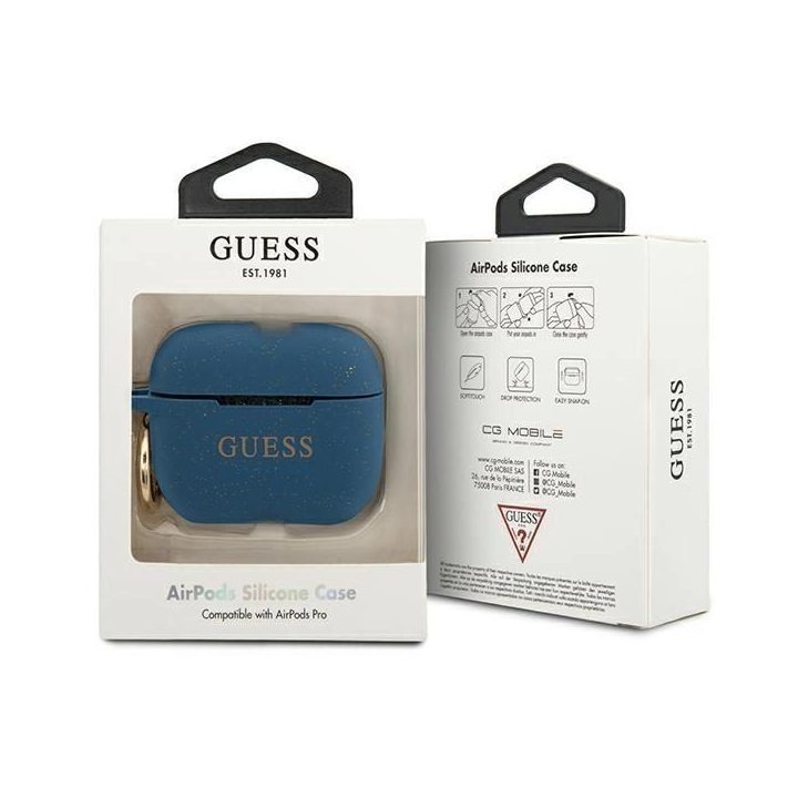 Guess GUACAPSILGLBL AirPods Pro dangtelis mėlynas/mėlynas Silikono blizgučiai