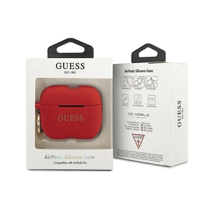 Guess GUACAPSILGLRE AirPods Pro dangtelis raudonas/raudonas Silikono blizgučiai