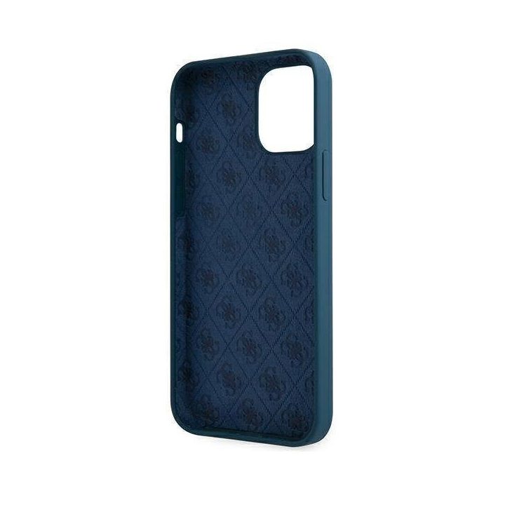 Guess GUHCP12LLSLMGBL iPhone 12 Pro Max 6,7 mėlynos/mėlynos spalvos deklas Metalinis logotipas Script