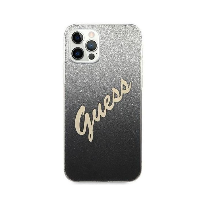 Guess GUHCP12LPCUGLSBK iPhone 12 Pro Max 6,7 juodos/juodos spalvos deklas Glitter Gradient Script