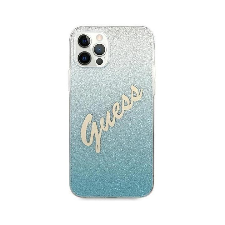 Guess GUHCP12LPCUGLSBL iPhone 12 Pro Max 6,7 mėlynos/mėlynos spalvos deklas Glitter Gradient Script