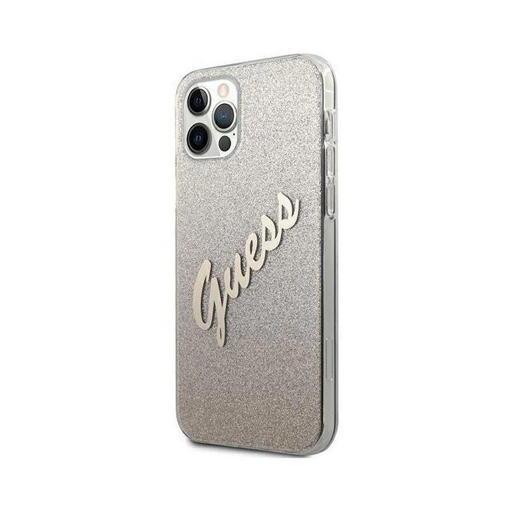 Guess GUHCP12LPCUGLSGO iPhone 12 Pro Max 6,7 aukso/aukso spalvos deklas Glitter Gradient Script