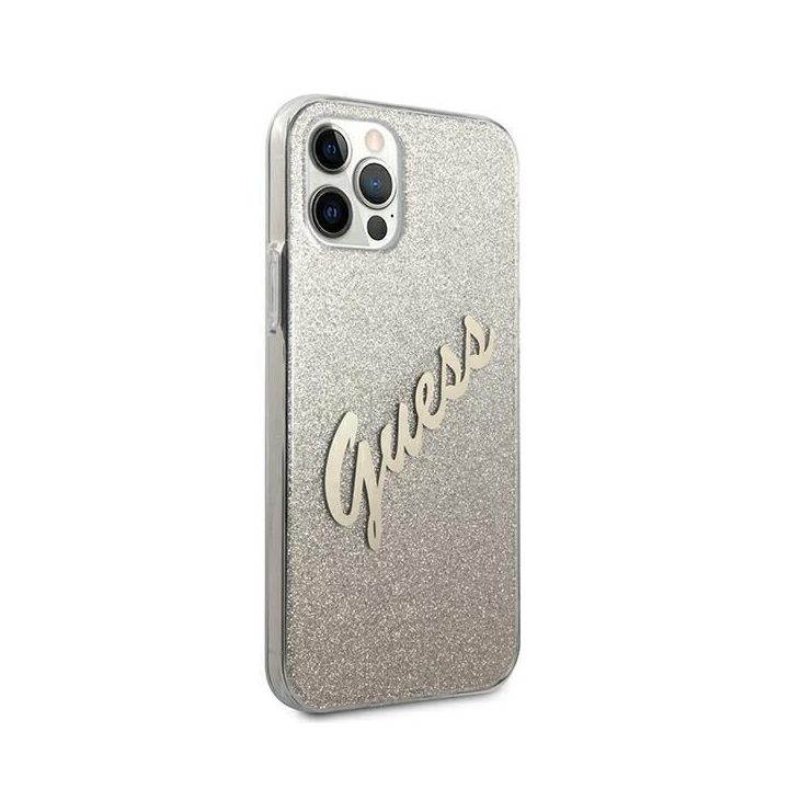 Guess GUHCP12LPCUGLSGO iPhone 12 Pro Max 6,7 aukso/aukso spalvos deklas Glitter Gradient Script