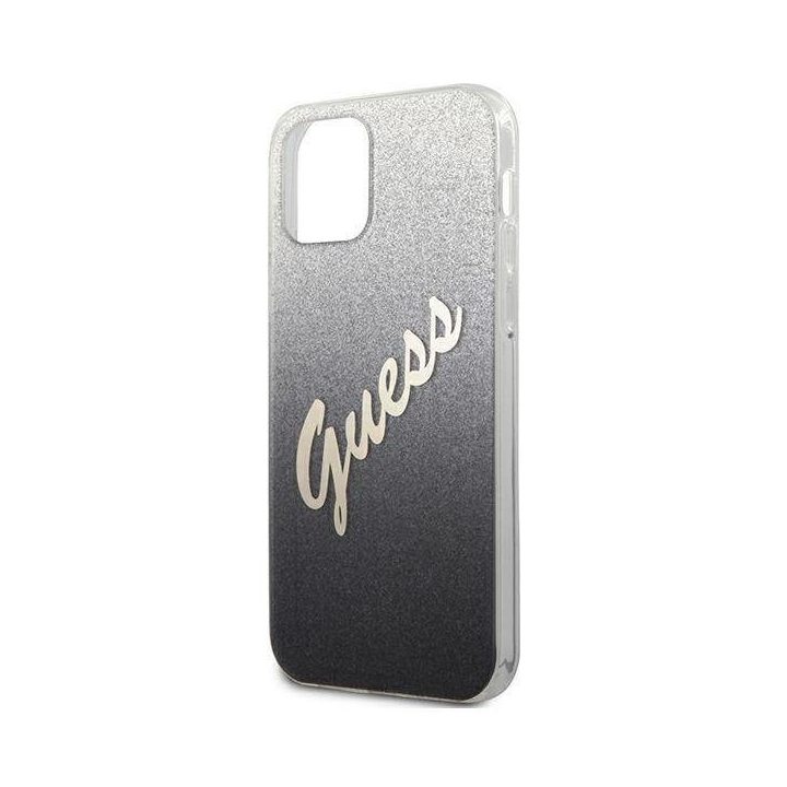 Guess GUHCP12MPCUGLSBK iPhone 12/12 Pro 6.1 juodos/juodos spalvos deklas Glitter Gradient Script
