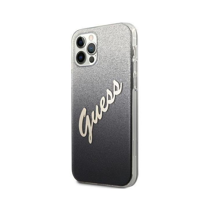 Guess GUHCP12MPCUGLSBK iPhone 12/12 Pro 6.1 juodos/juodos spalvos deklas Glitter Gradient Script