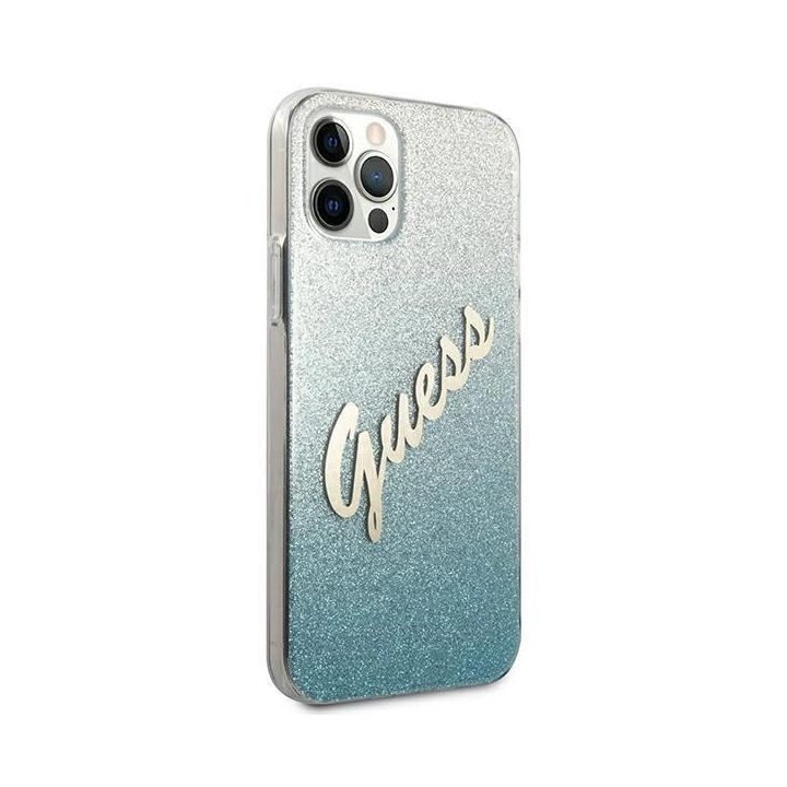 Guess GUHCP12MPCUGLSBL iPhone 12/12 Pro 6.1 mėlynos/mėlynos spalvos deklas Glitter Gradient Script