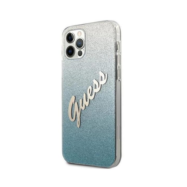 Guess GUHCP12MPCUGLSBL iPhone 12/12 Pro 6.1 mėlynos/mėlynos spalvos deklas Glitter Gradient Script