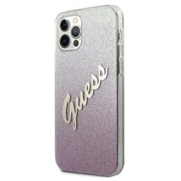 Guess GUHCP12MPCUGLSPI iPhone 12/12 Pro 6.1 rausvas/rožinis deklas Glitter Gradient Script