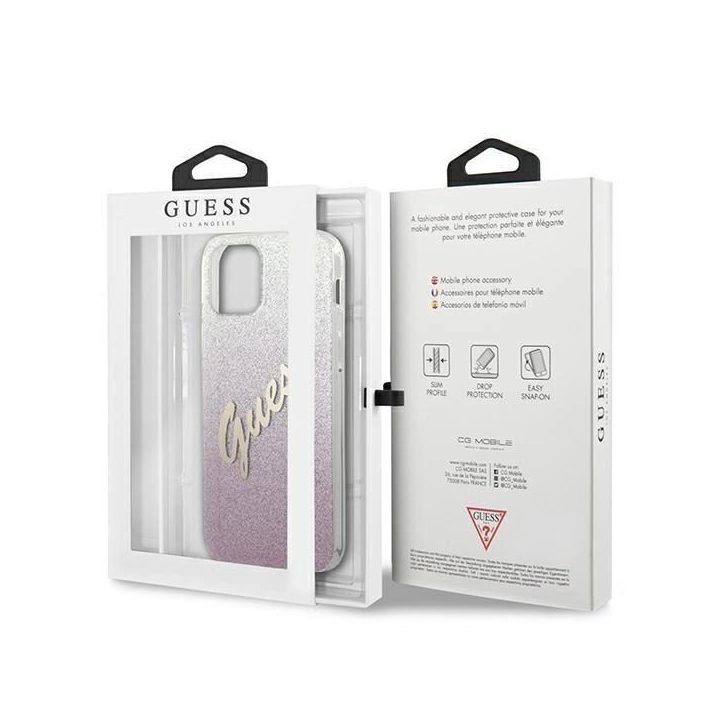 Guess GUHCP12MPCUGLSPI iPhone 12/12 Pro 6.1 rausvas/rožinis deklas Glitter Gradient Script