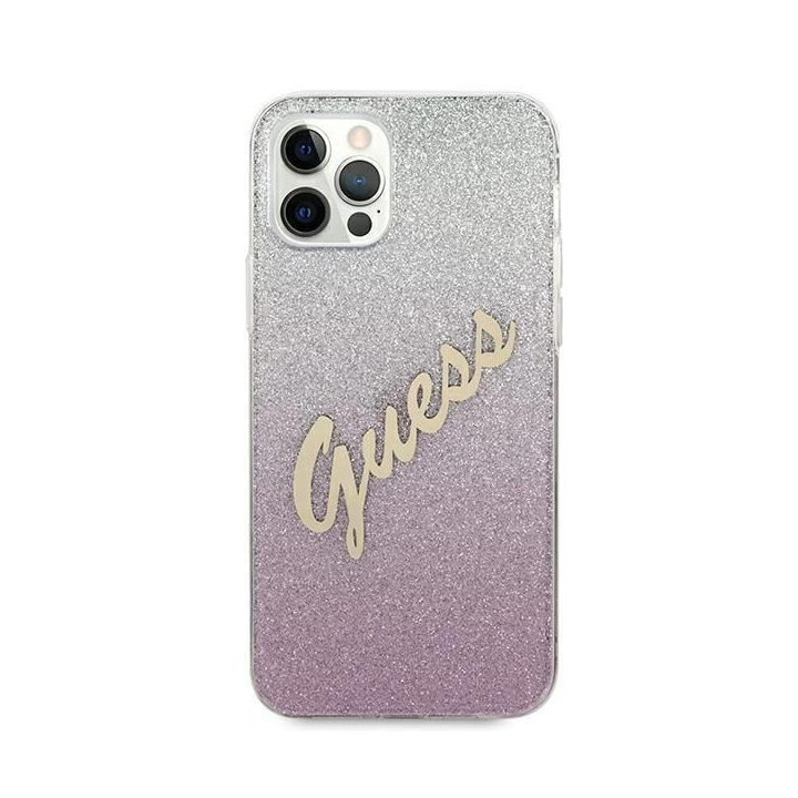 Guess GUHCP12MPCUGLSPI iPhone 12/12 Pro 6.1 rausvas/rožinis deklas Glitter Gradient Script