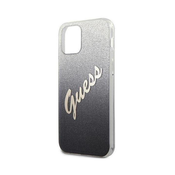 Guess GUHCP12SPCUGLSBK iPhone 12 mini 5,4 juodos/juodos spalvos deklas Glitter Gradient Script