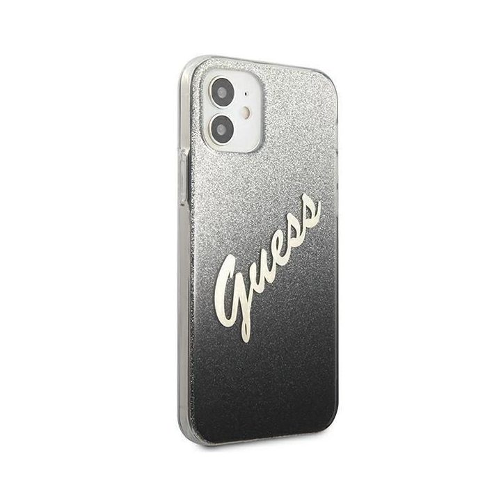Guess GUHCP12SPCUGLSBK iPhone 12 mini 5,4 juodos/juodos spalvos deklas Glitter Gradient Script