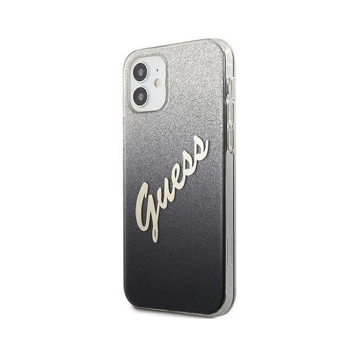 Guess GUHCP12SPCUGLSBK iPhone 12 mini 5,4 juodos/juodos spalvos deklas Glitter Gradient Script