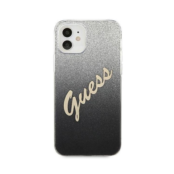 Guess GUHCP12SPCUGLSBK iPhone 12 mini 5,4 juodos/juodos spalvos deklas Glitter Gradient Script
