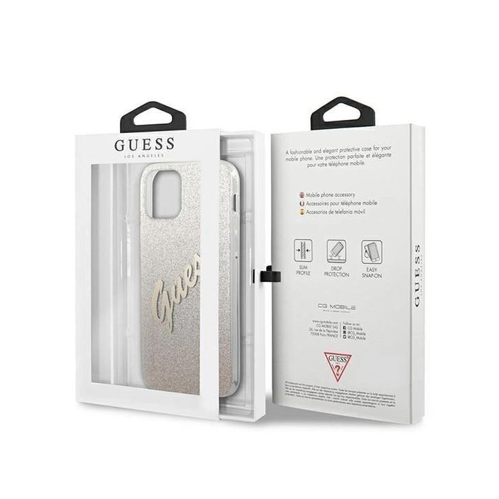 Guess GUHCP12SPCUGLSGO iPhone 12 mini 5,4 aukso/aukso spalvos deklas Glitter Gradient Script