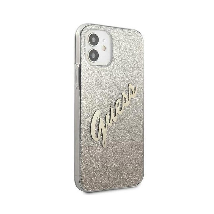 Guess GUHCP12SPCUGLSGO iPhone 12 mini 5,4 aukso/aukso spalvos deklas Glitter Gradient Script