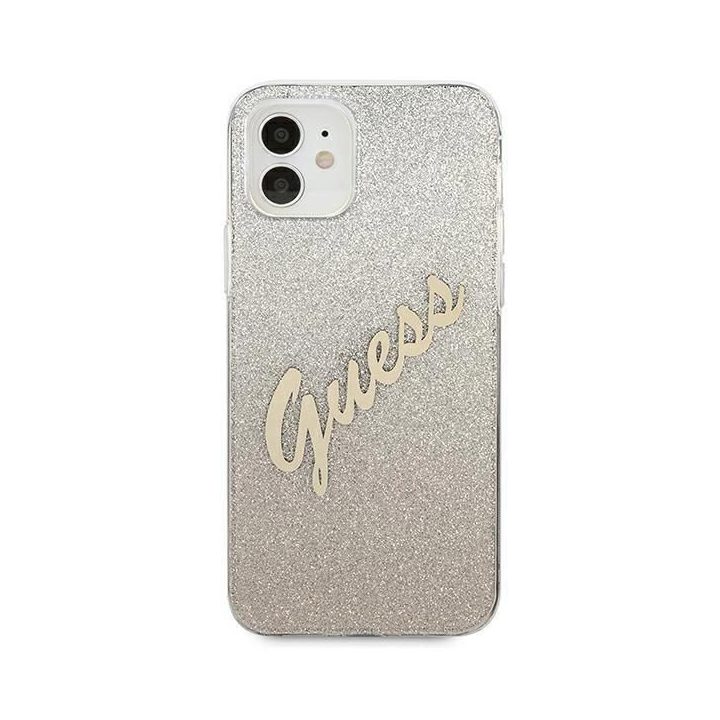 Guess GUHCP12SPCUGLSGO iPhone 12 mini 5,4 aukso/aukso spalvos deklas Glitter Gradient Script